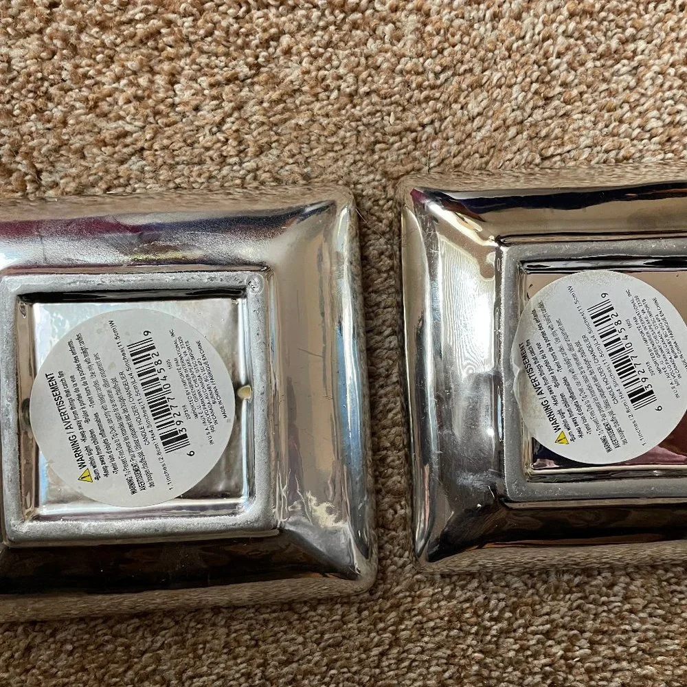 2 Square Silver dimpled candle holder